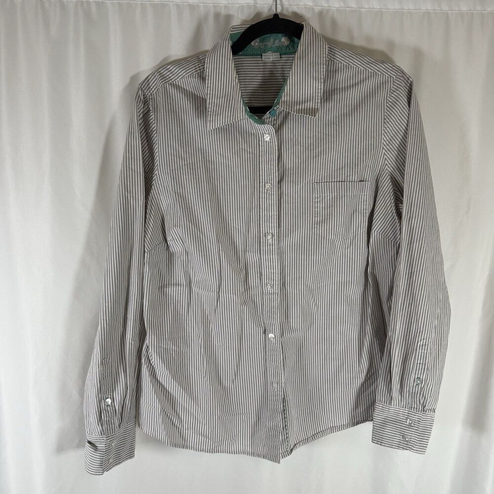 Boden Blouse Women's 16R White Grey Striped Long Sleeve Button Up 100% Cotton